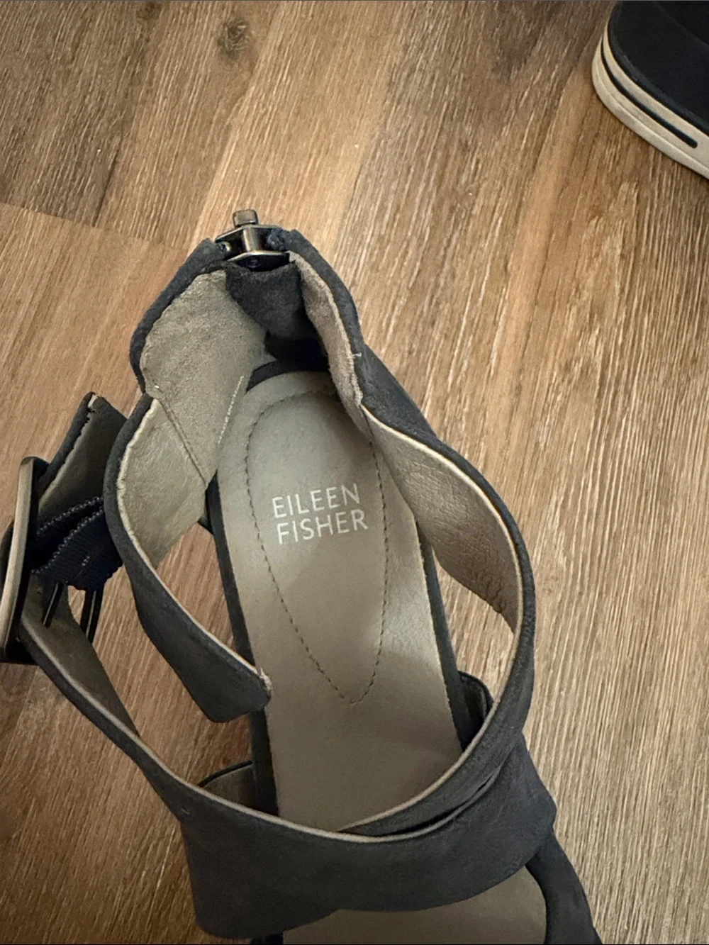 Eileen Fisher Boost Leather Platform Wedge Sandals in navy